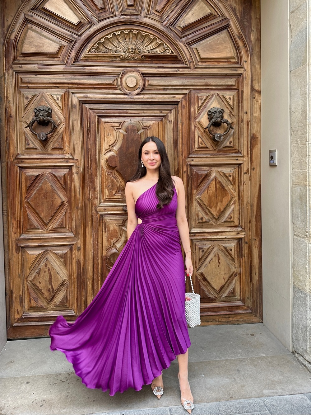 Elegant One-Shoulder Purple Pleated Dress